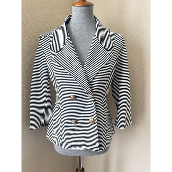 Cabi Size Small Blue Striped Double Breasted Blazer Jacket, Style #823 - Picture 2 of 9